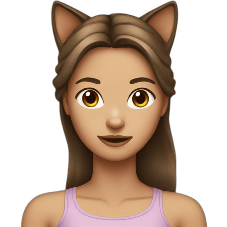 young woman brown long hair as a cat emoji