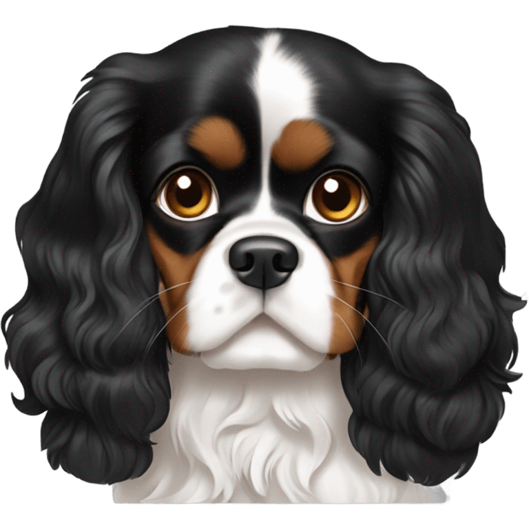 King Charles Cavalier Black Tan waving hello and White emoji