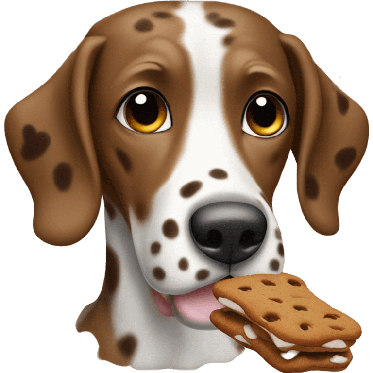 A brown Dalmatian eats gingerbread emoji