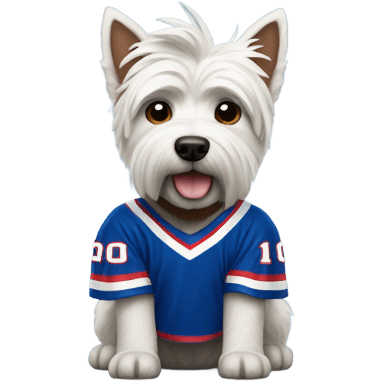 West highland terrier wearing buffalo bills jersey emoji