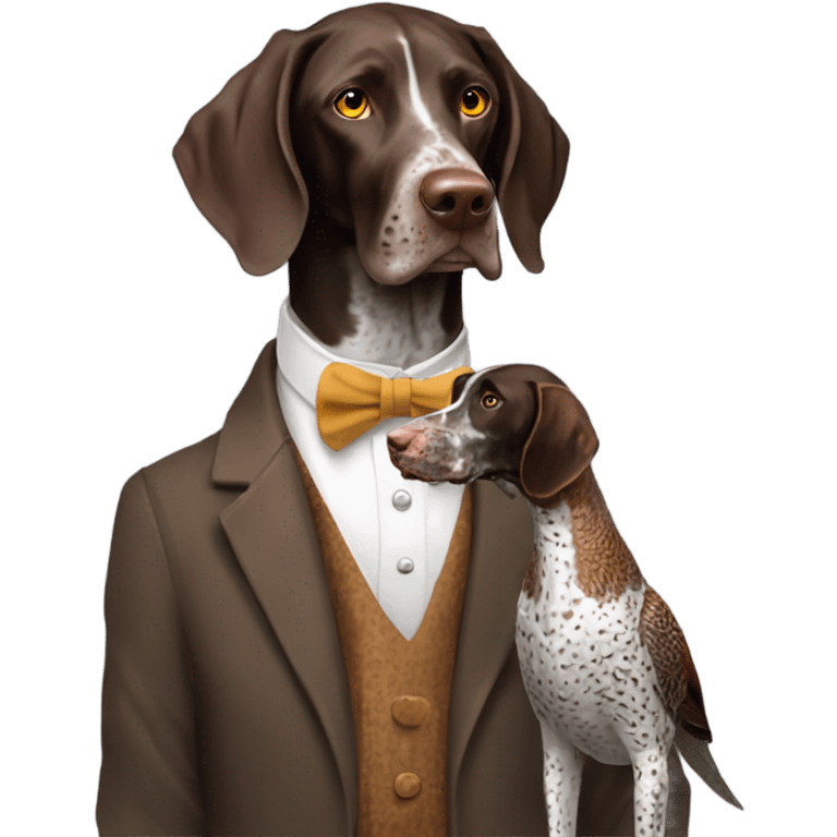 German shorthair pointer holding a ringneck pheasant emoji