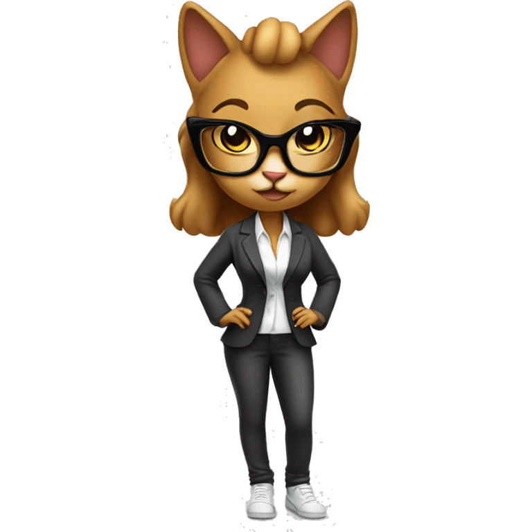 Mulatto hiphop confident business young female cat full body pfp with smart glasses emoji