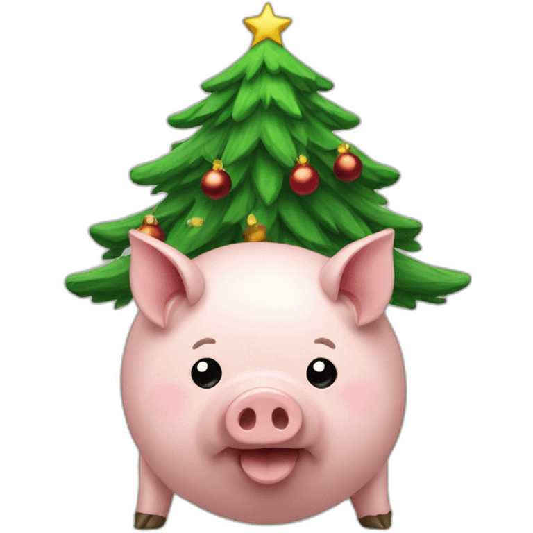 christmas tree with a pig on the top emoji