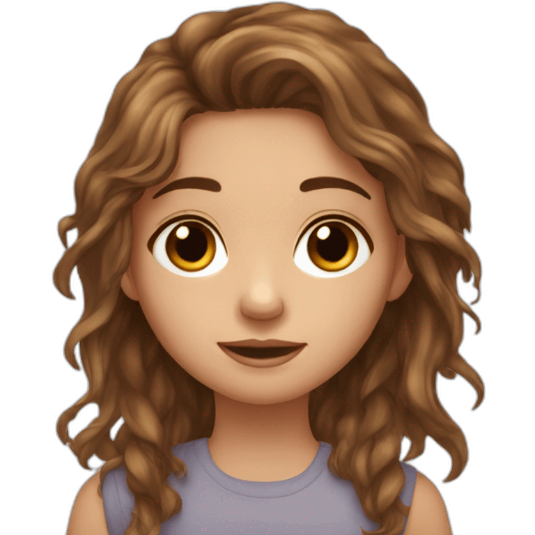 Messy long brown haired girl with hazel eyes and little birthmark on neck emoji