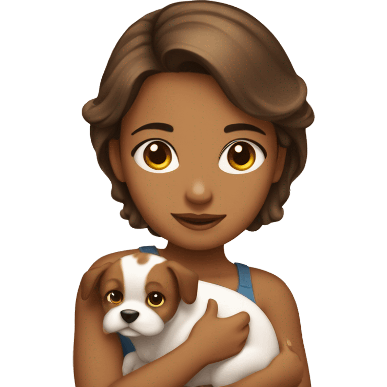 Pretty tanned girl with brown hair and a puppy  emoji