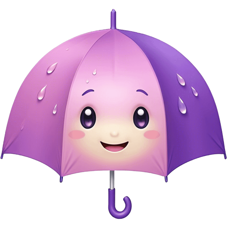 Cute Kawaii Umbrella, small and cute, soft pastel pink and purple, tiny rain droplets smiling down, a chubby round handle, big sparkling eyes full of joy! emoji