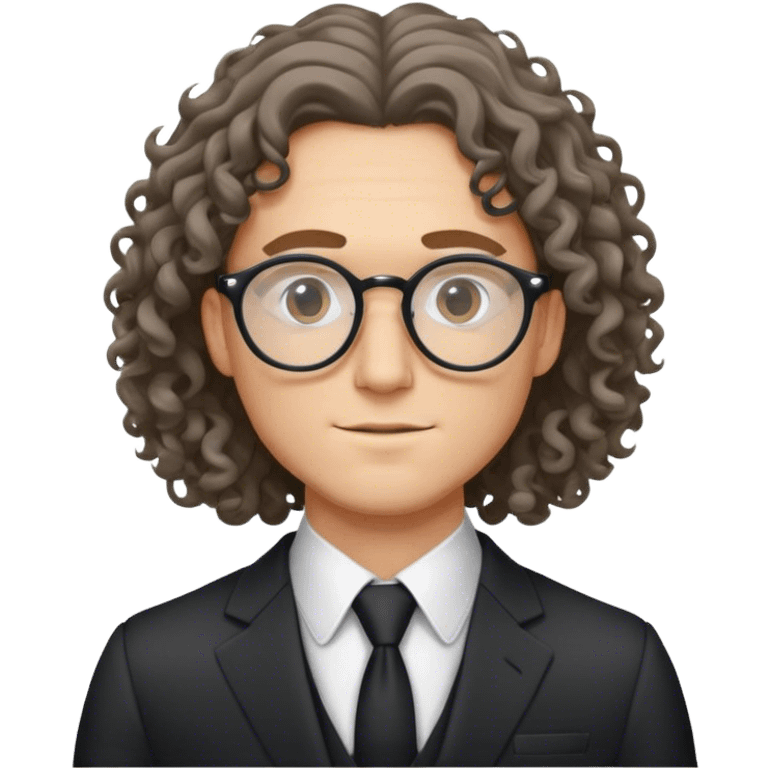 handsome white man with long curly hair in a suit wearing round glasses emoji