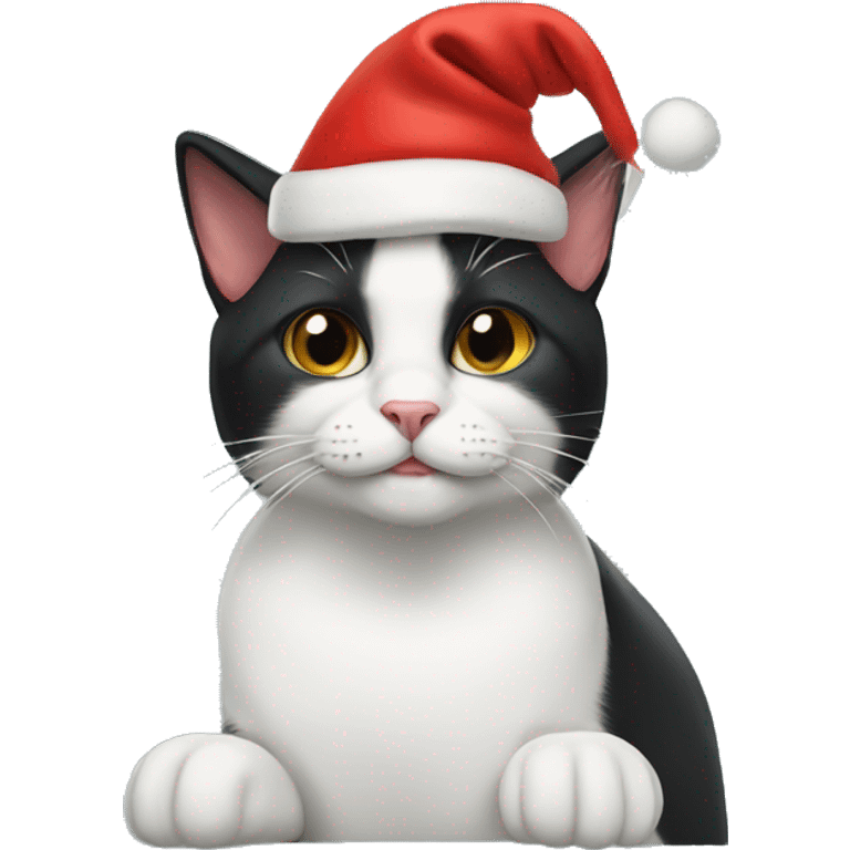 Tuxedo cat wearing a Christmas hat emoji