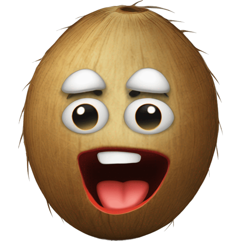 a coconut with a face on it looking down with red, puffy eyes, frightened by what it has done emoji