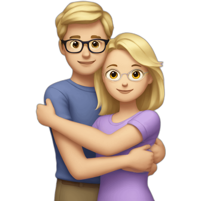  white boy with short brown hair and glasses hugs a blonde girl in a lavender top emoji