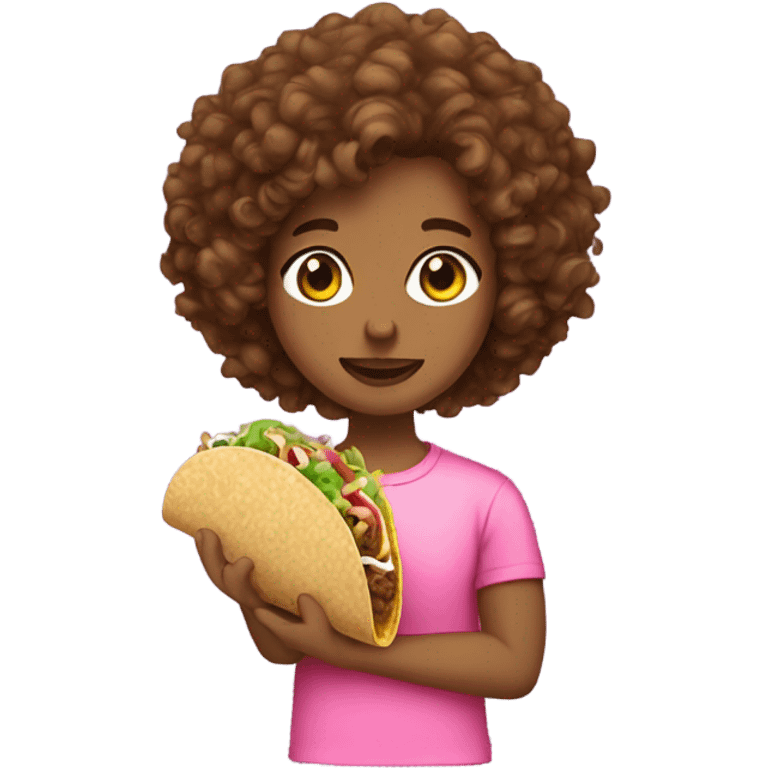 brown curly hair lightskinn wearing a pink shirt holding a taco emoji