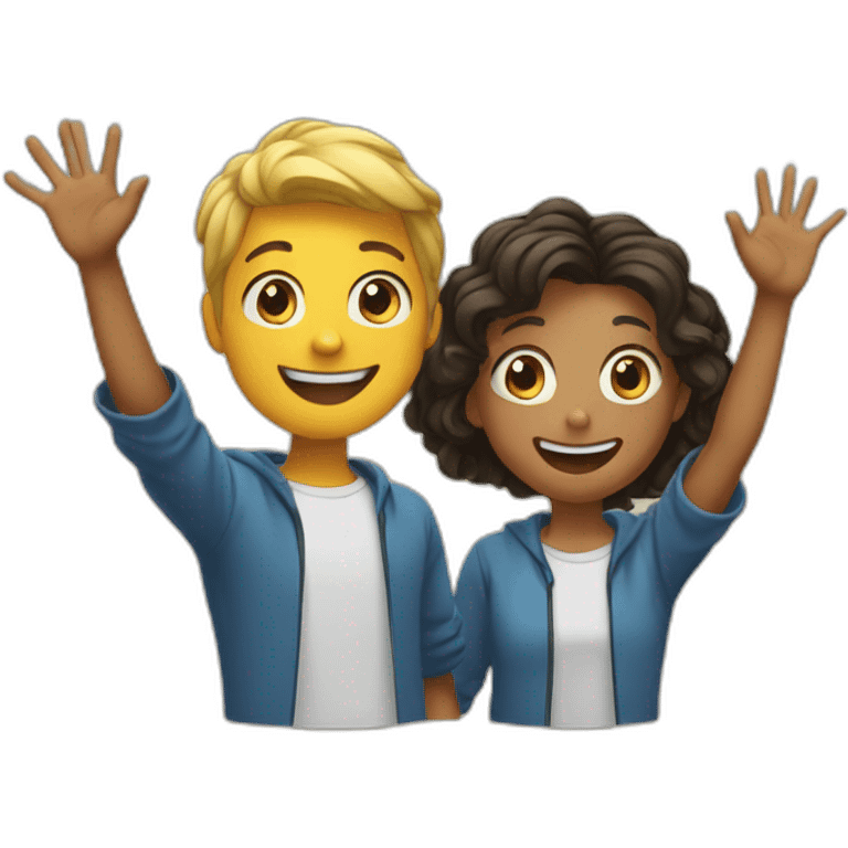 two students raising their hands happily emoji