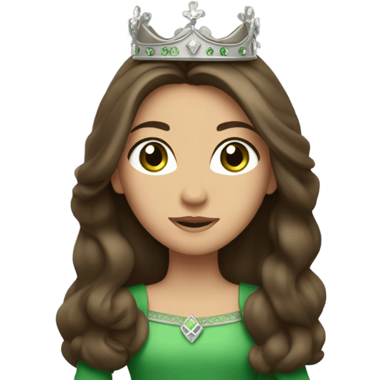 Brunette princess with long hair and green eyes wearing a crown  emoji