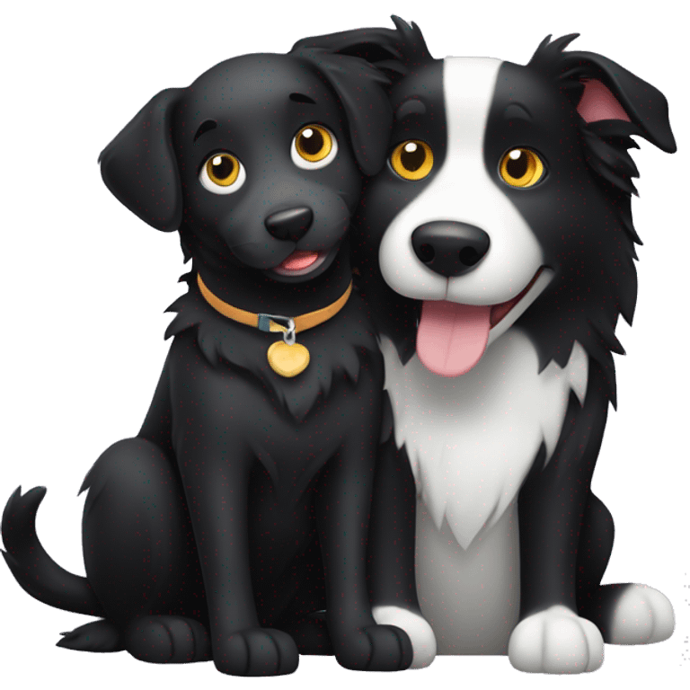 border collie dog and black cat being friends emoji