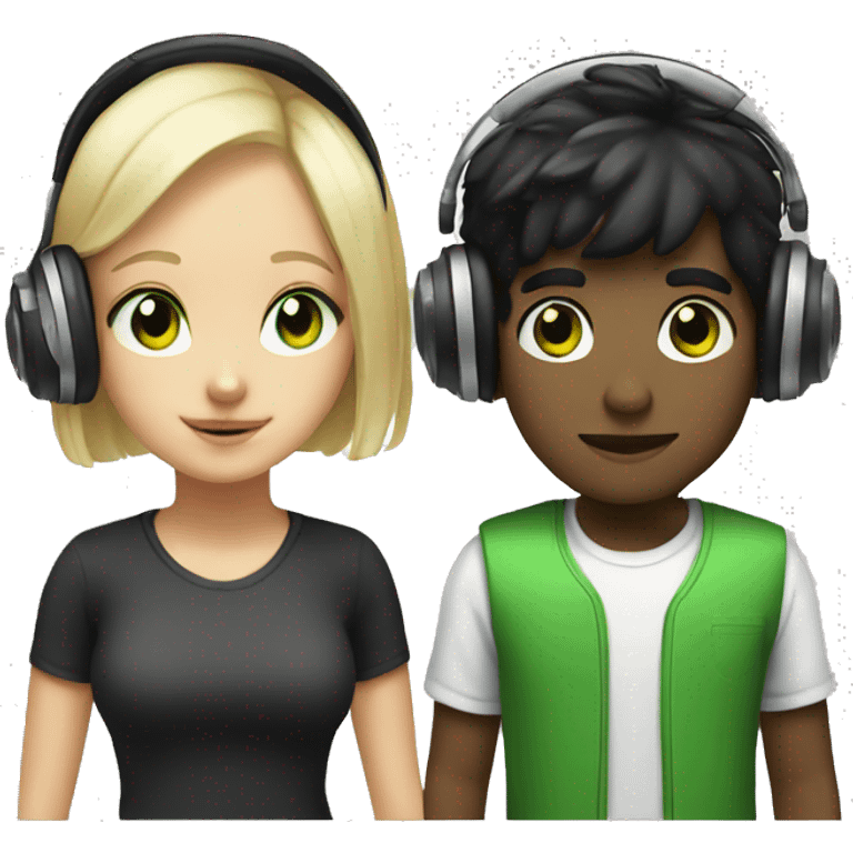 black hair boy and blonde girl green eyes with headphones emoji