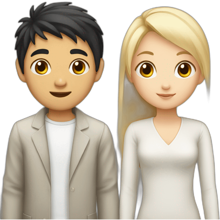 girl with blond hair to shoulders and asian boy with black hair emoji