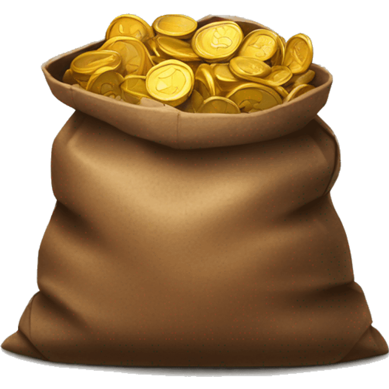 old open dark brown bag full of coins emoji