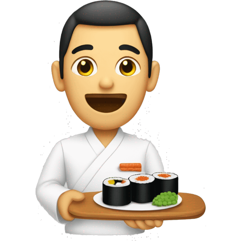 A perdón holding a Sushi emoji