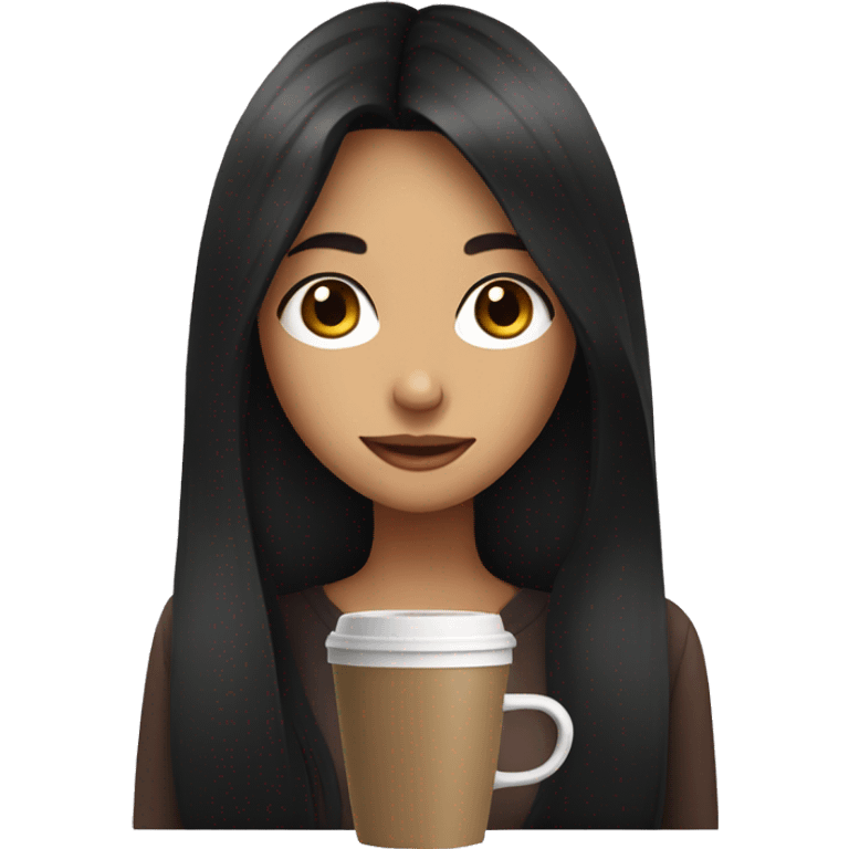 a girl with long black hair drinks coffee emoji