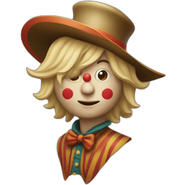 a clown wearing a elongated long hat and blond hair who’s name is hans emoji