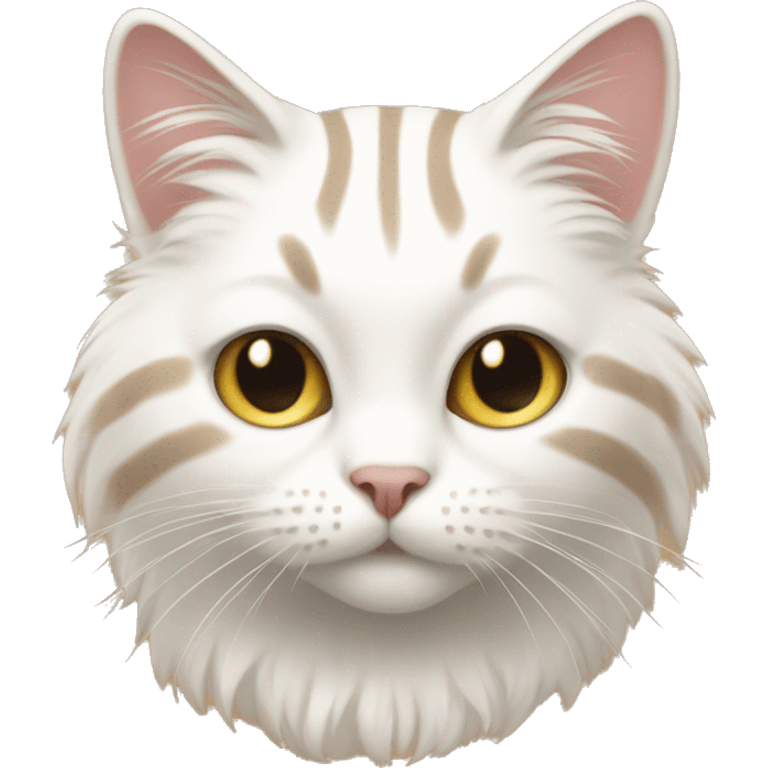 White cat with beige stripes and big fur emoji