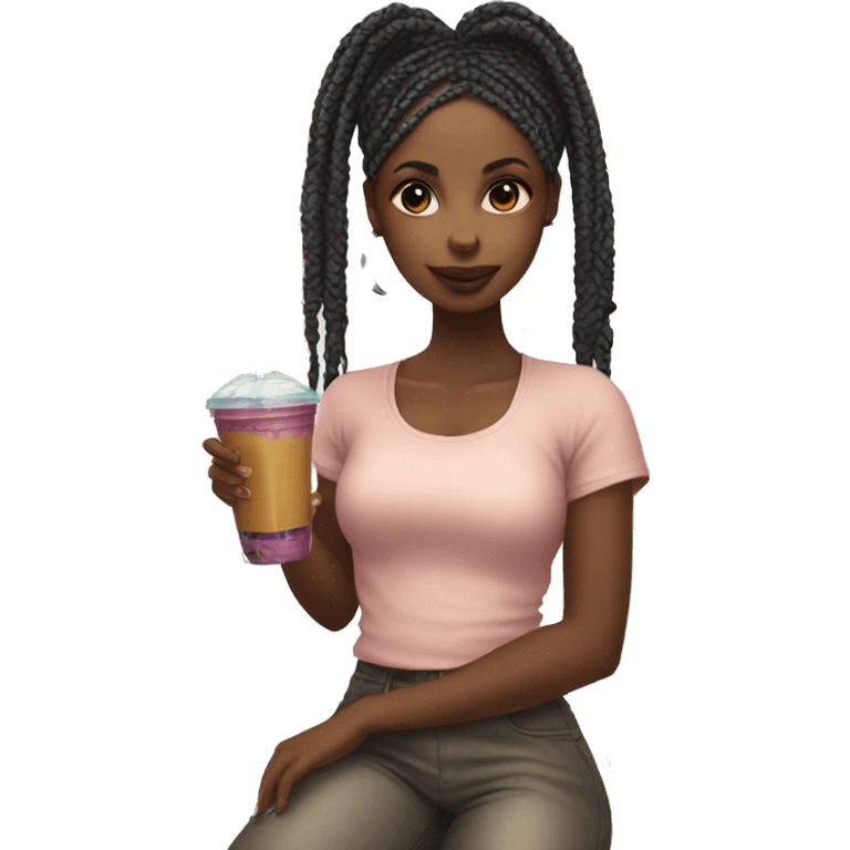 Black girl with box braids drinking a smoothie  emoji