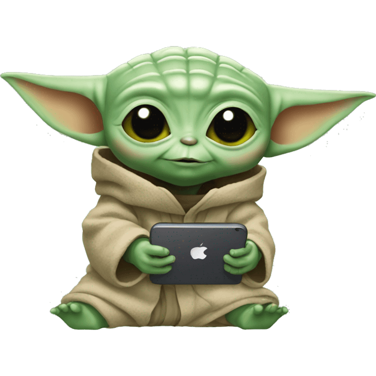 baby yoda with an iphone emoji