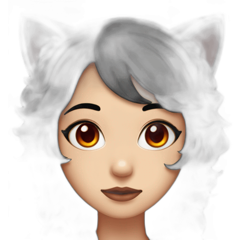 2d logo, girl, cat ears, black hair, wavy hair, red eyes, black sclera emoji