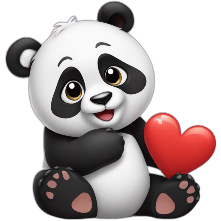 panda looking at a heart on its paw emoji