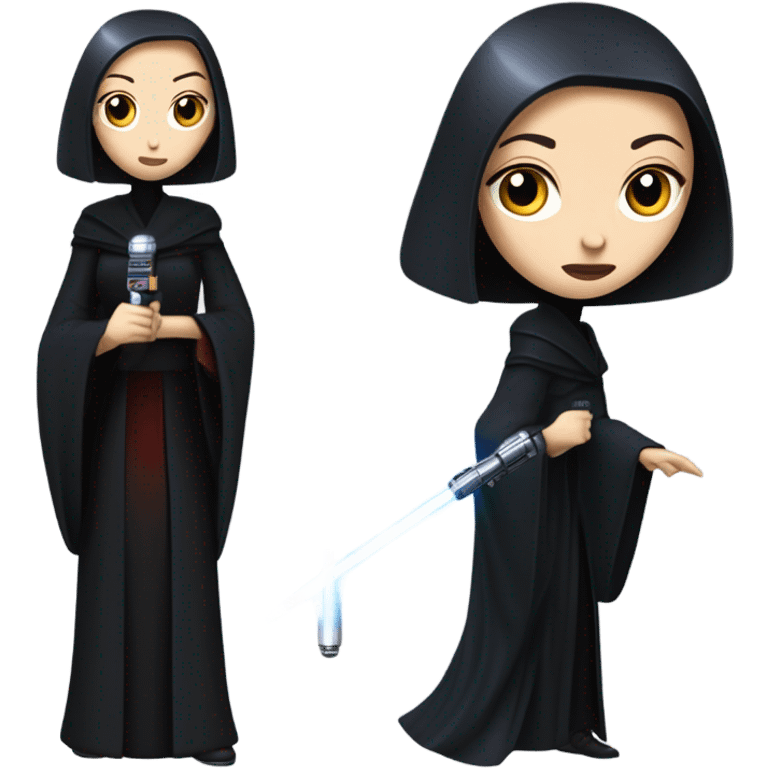 Jedi teen Morticia Addams flying a red and blue Zephyr-J powered by an imperial speeder emoji