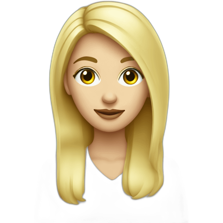 Mujer rubia ojos verdes sin lentes con celular marketer emoji