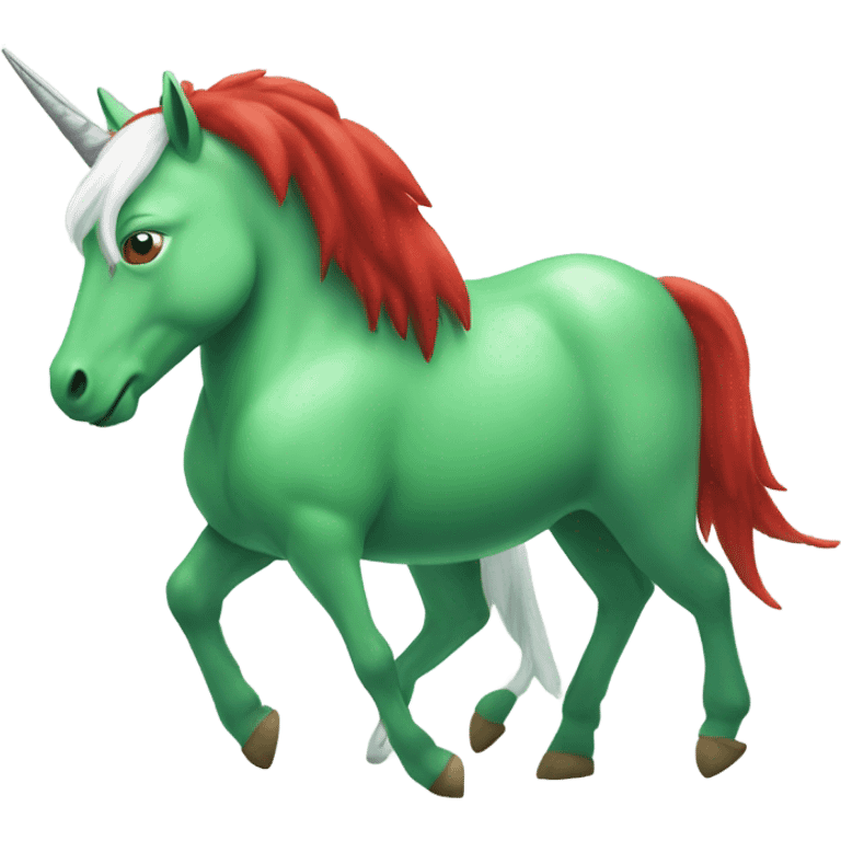 four-legged green unicorn white. a red amazon alien woman, on a unicorn emoji