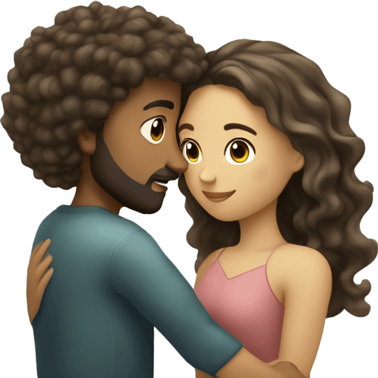 A beautiful Portuguese man with dark brown hair and short beard hugging a Hispanic girl with brown hair and blonde highlights that is wavy and long  emoji