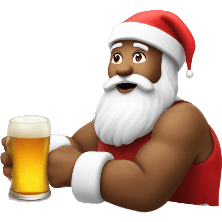 santa on a beach drinking beer emoji