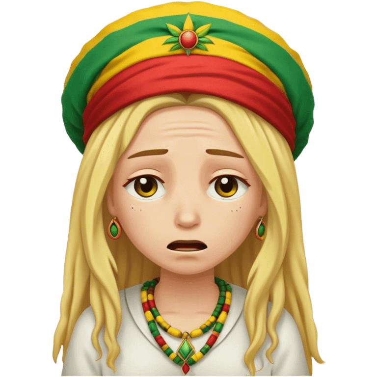 A blond woman dressed like a rastafari who is crying a lot.  emoji