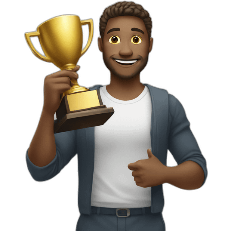 the white man holding the gold trophy Celebrating emoji