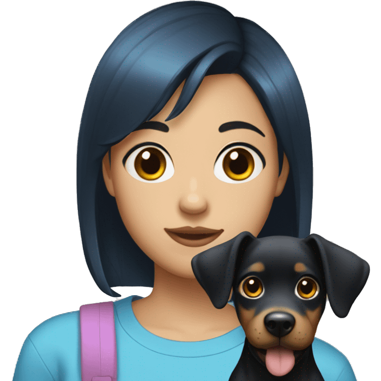 girl with black short hair blue t shirt dog filter emoji