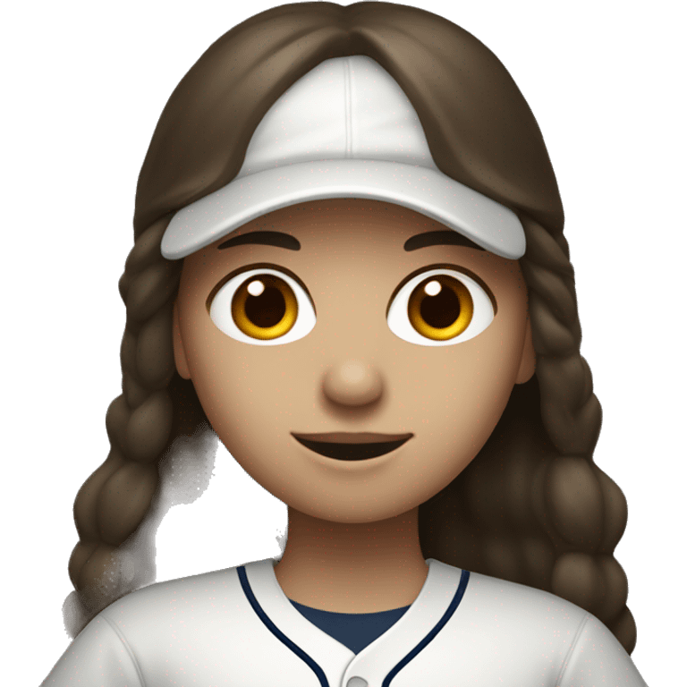 Girl with long dark brown hair and white skin and baseball using a laptop emoji