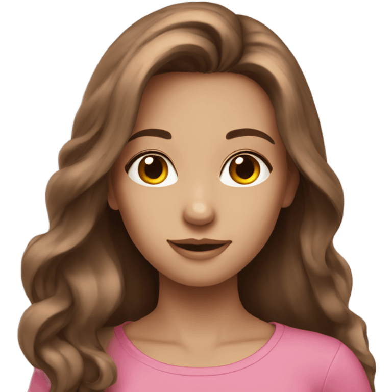 beautiful girl long brown hair pink top emoji