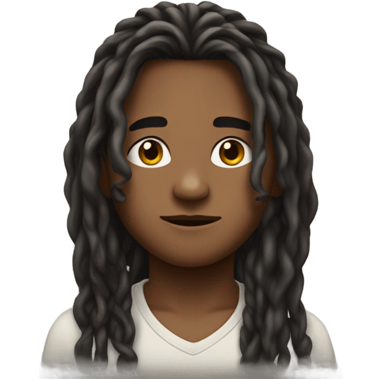 portrait of a boy looking with longs locs emoji