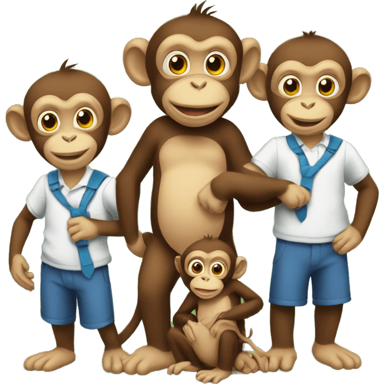 Monkey with monkey family brining the 2 baby monkeys to the first day of school  emoji