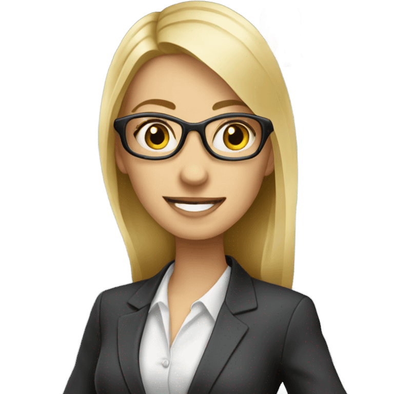 Pretty Caucasian blonde woman with glasses in a suit working  emoji