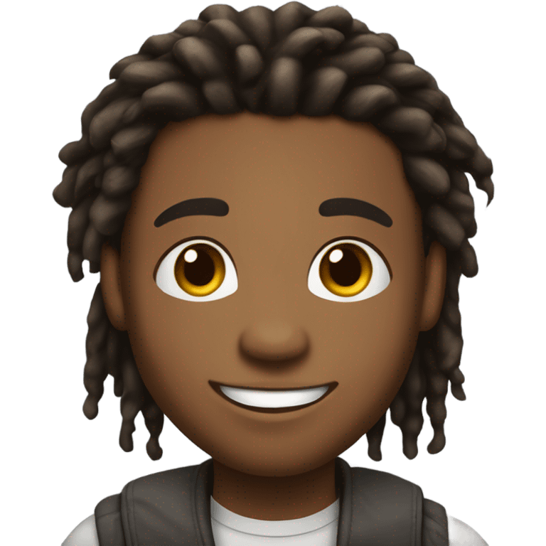 A young African-American male with short, thick dreadlocks and a friendly, confident smile. He has a slim but toned build and radiates a vibrant, approachable energy.  emoji