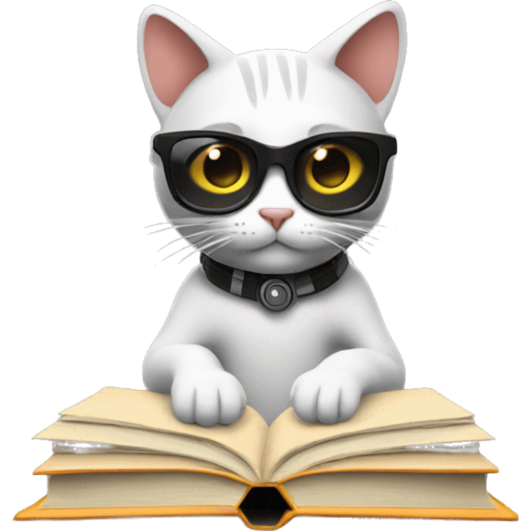 dj cat with books emoji