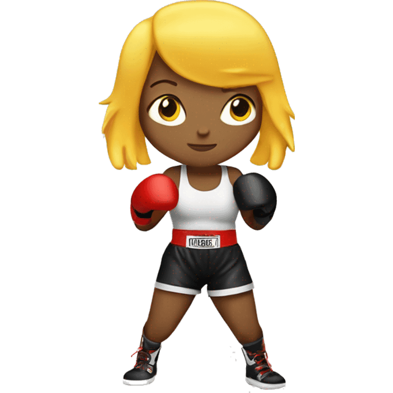 Boxing girl, yellow bob hair, white skin, boxing gloves emoji