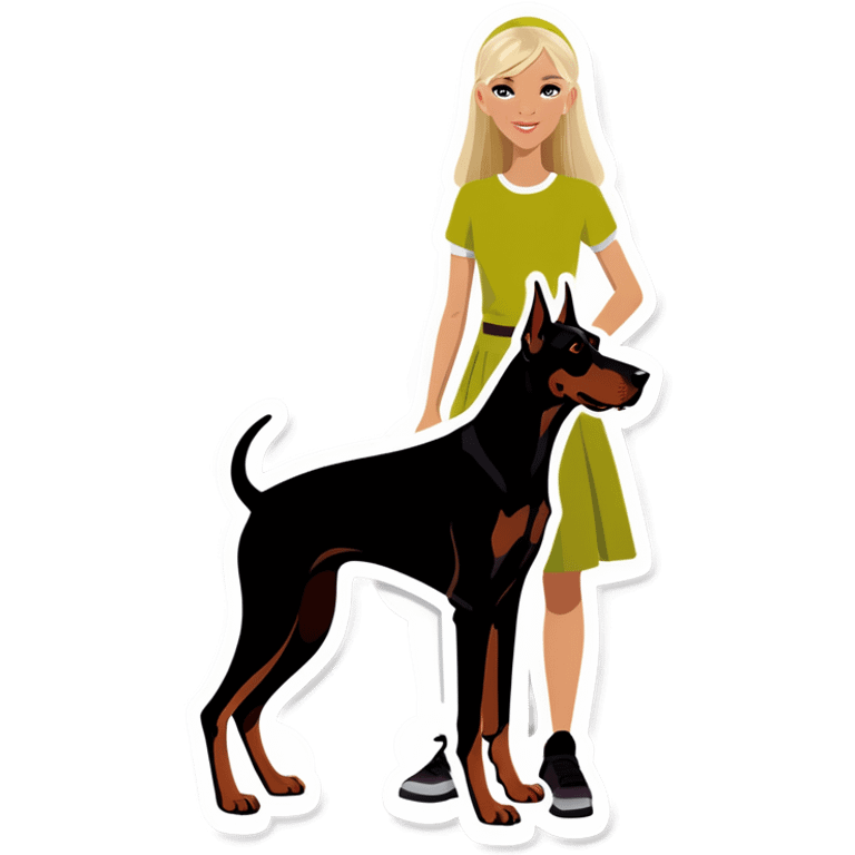 Blonde girl and greyish brown doberman emoji