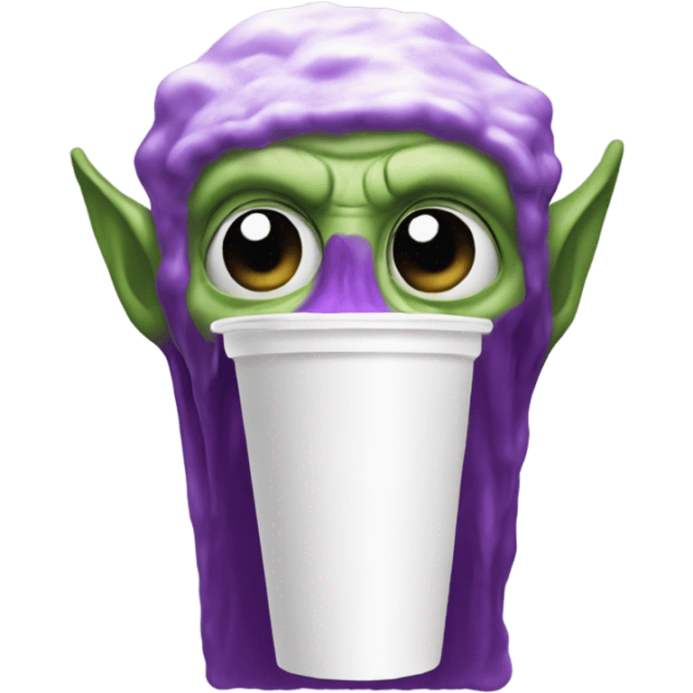 freaky alien drinking purple juice in white styrofoam cup emoji