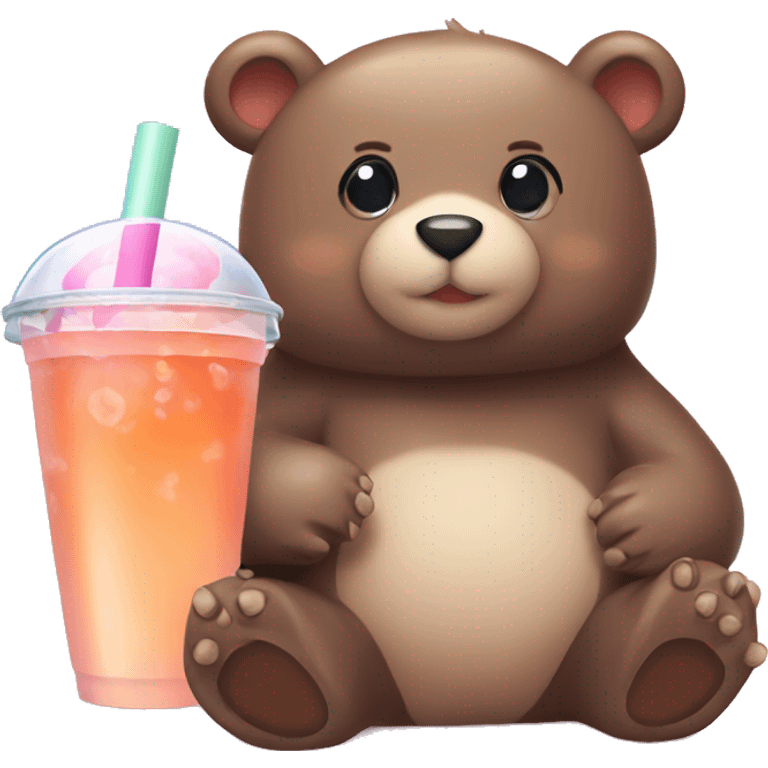 Kawaii bear drinking bubble tea emoji