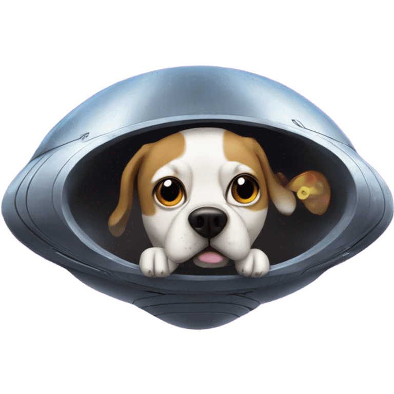 an upside down dog in an alien spaceship chilling with its half-dog-half-alien friends  emoji