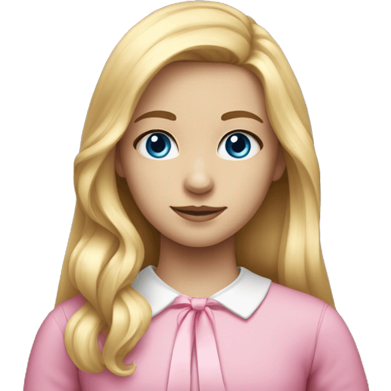 a girl with long blonde hair blue eyes and pink bow emoji